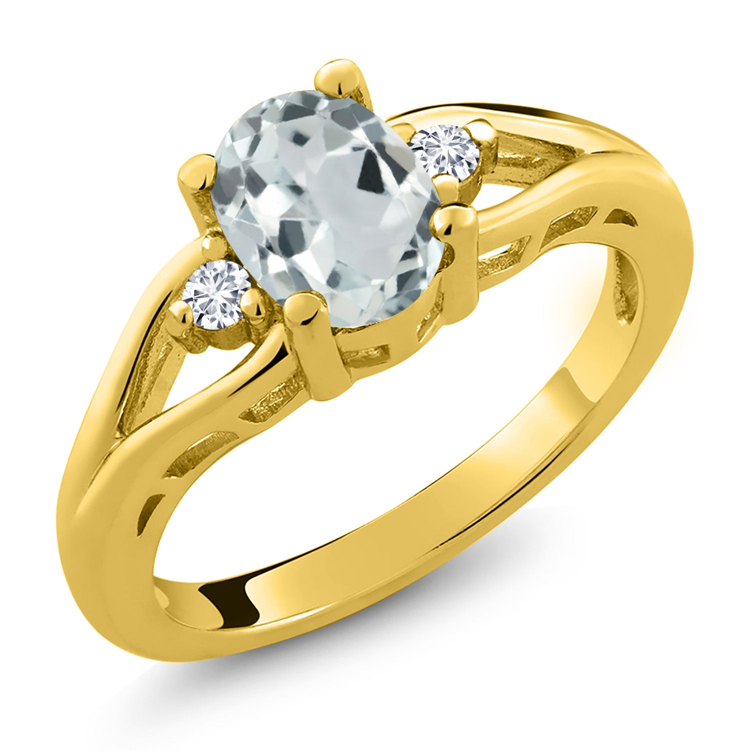 Aquamarine - March_8_Ring in 925 Yellow Gold Plated Silver