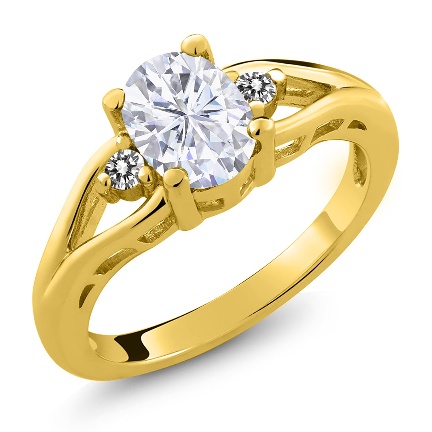 White Moissanite - April_8_Ring in 925 Yellow Gold Plated Silver