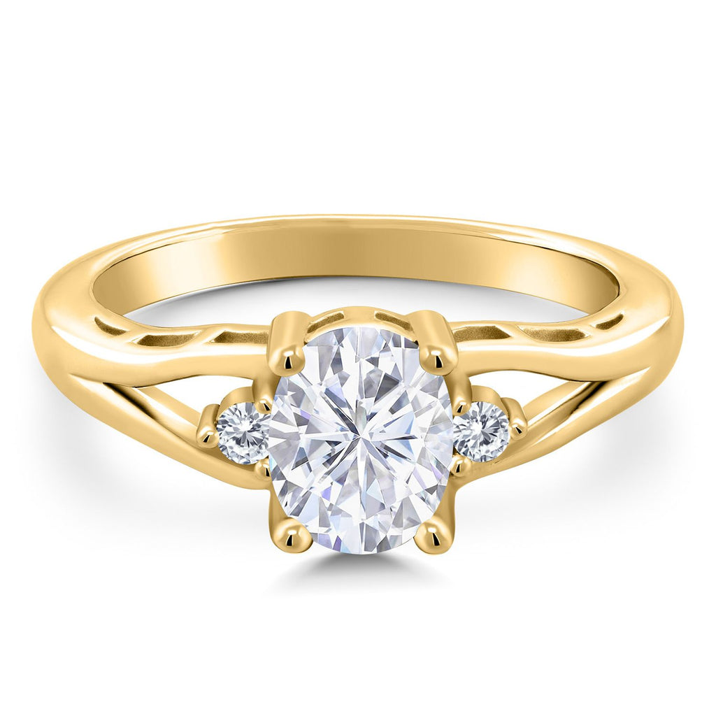 White Moissanite - April_8_Ring in 925 Yellow Gold Plated Silver
