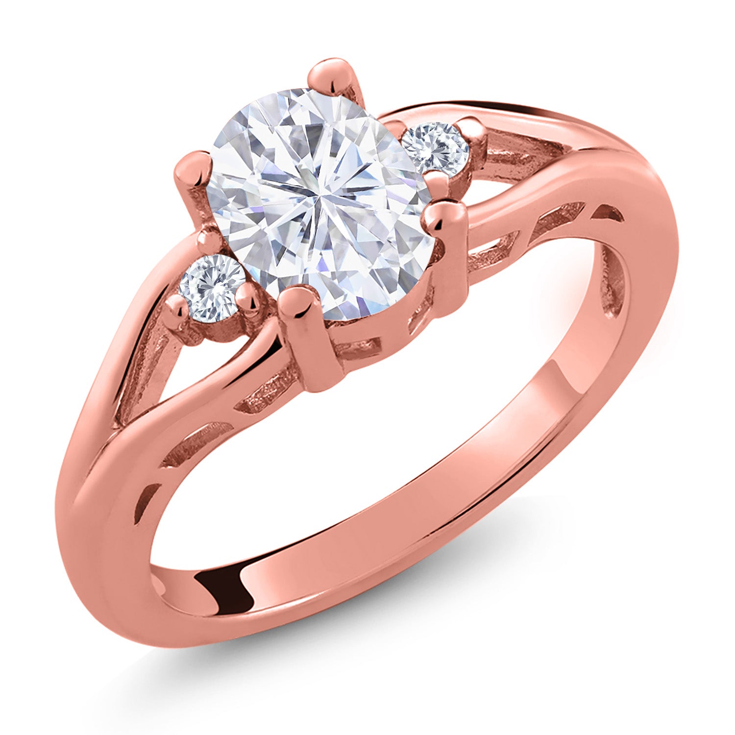 White Moissanite - April_8_Ring in 925 Rose Gold Plated Silver