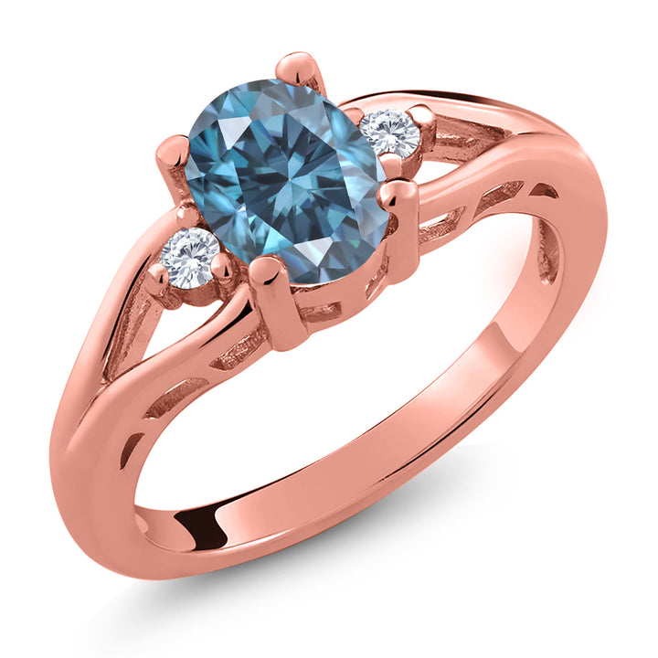 Persian Blue Moissanite - April_6_Ring in 925 Rose Gold Plated Silver