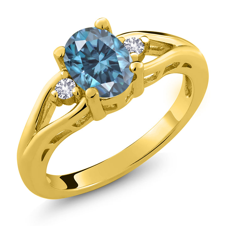 Persian Blue Moissanite - April_5_Ring in 925 Yellow Gold Plated Silver