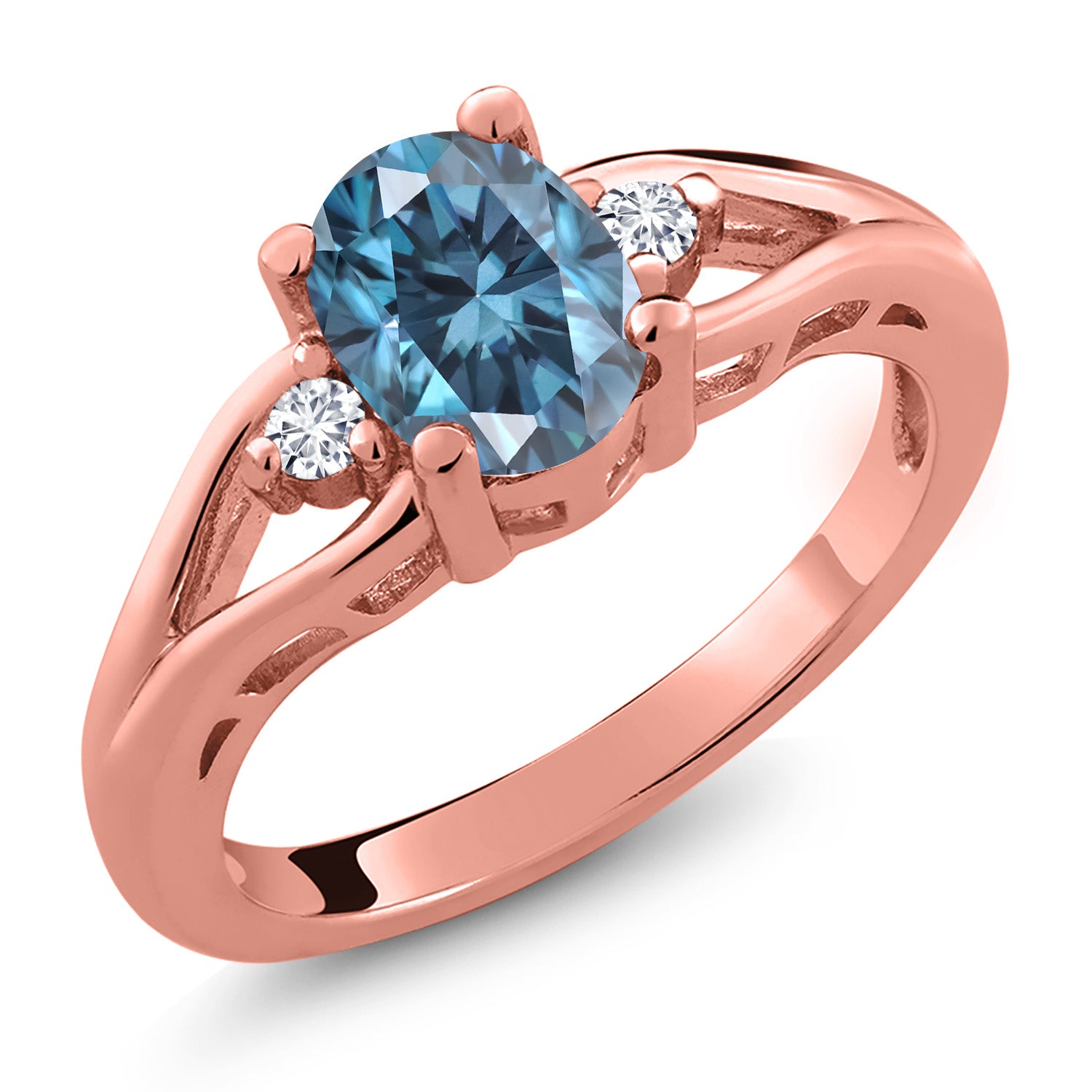Persian Blue Moissanite - April_8_Ring in 925 Rose Gold Plated Silver