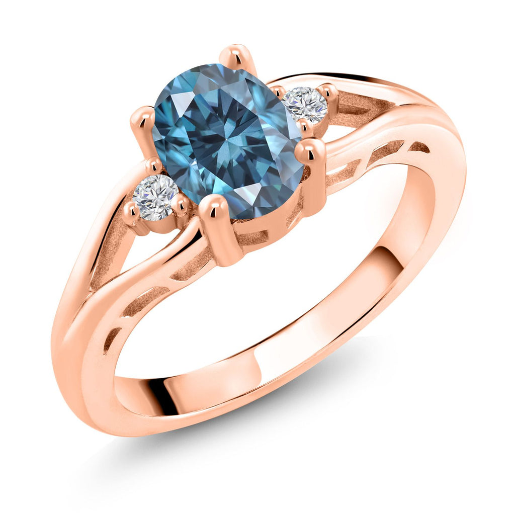 Persian Blue Moissanite - April_7_Ring in 925 Rose Gold Plated Silver