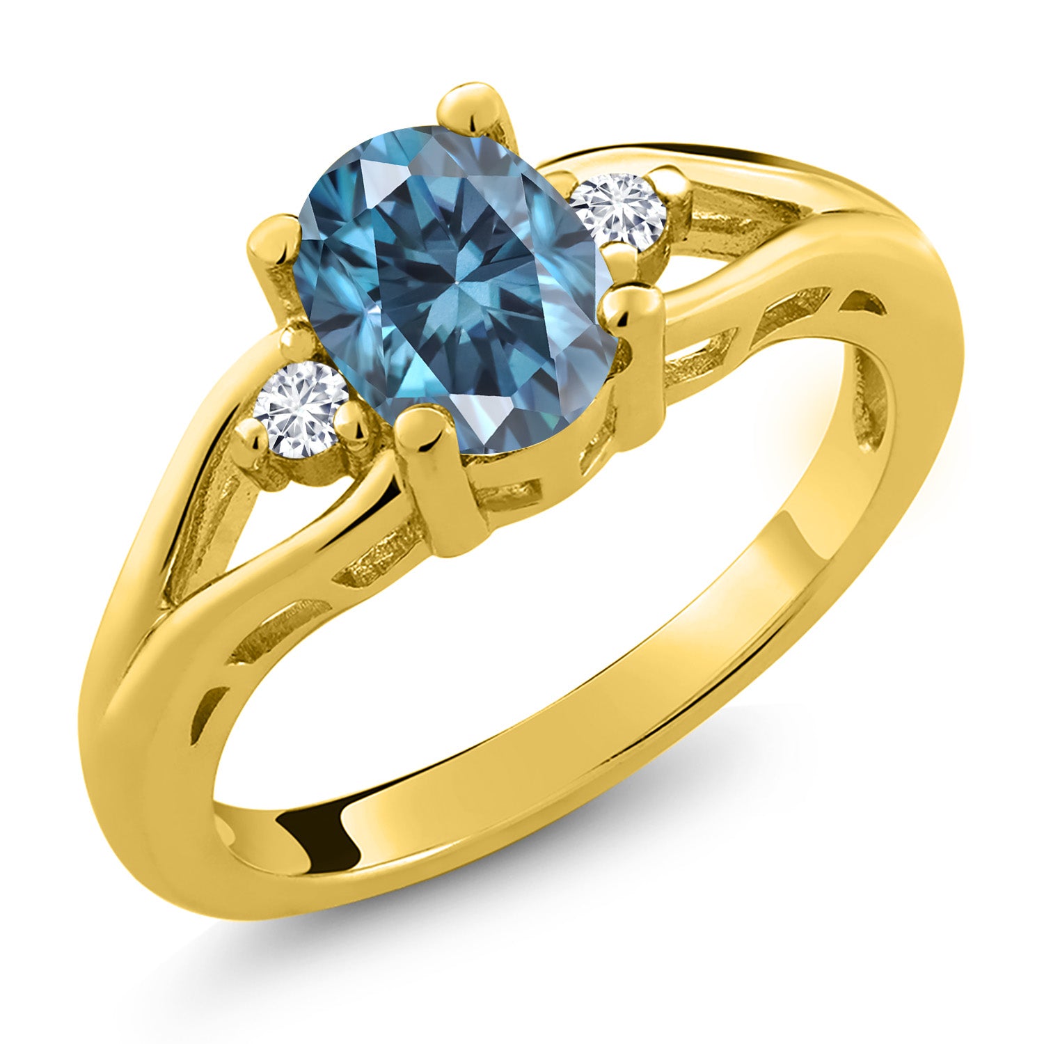 Persian Blue Moissanite - April_7_Ring in 925 Yellow Gold Plated Silver