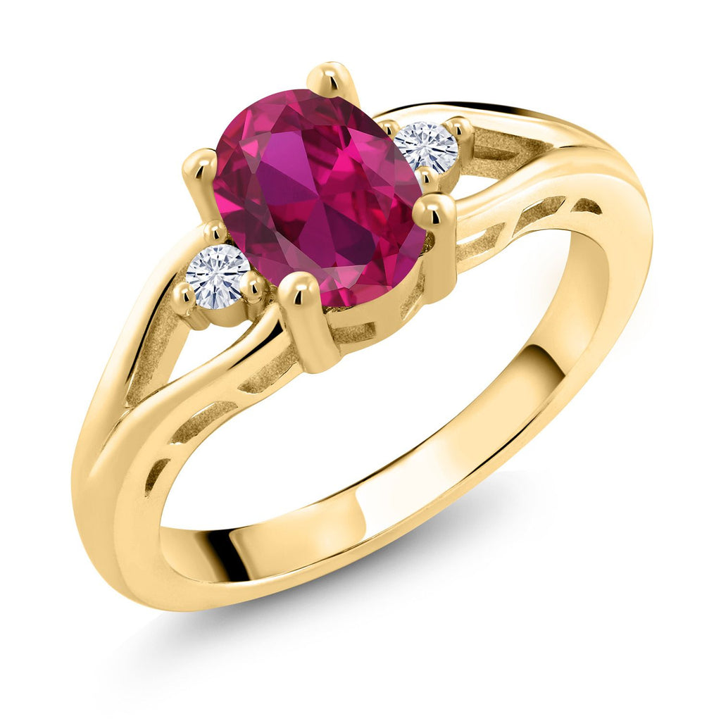 Created Ruby - July_5_Ring in 925 Yellow Gold Plated Silver