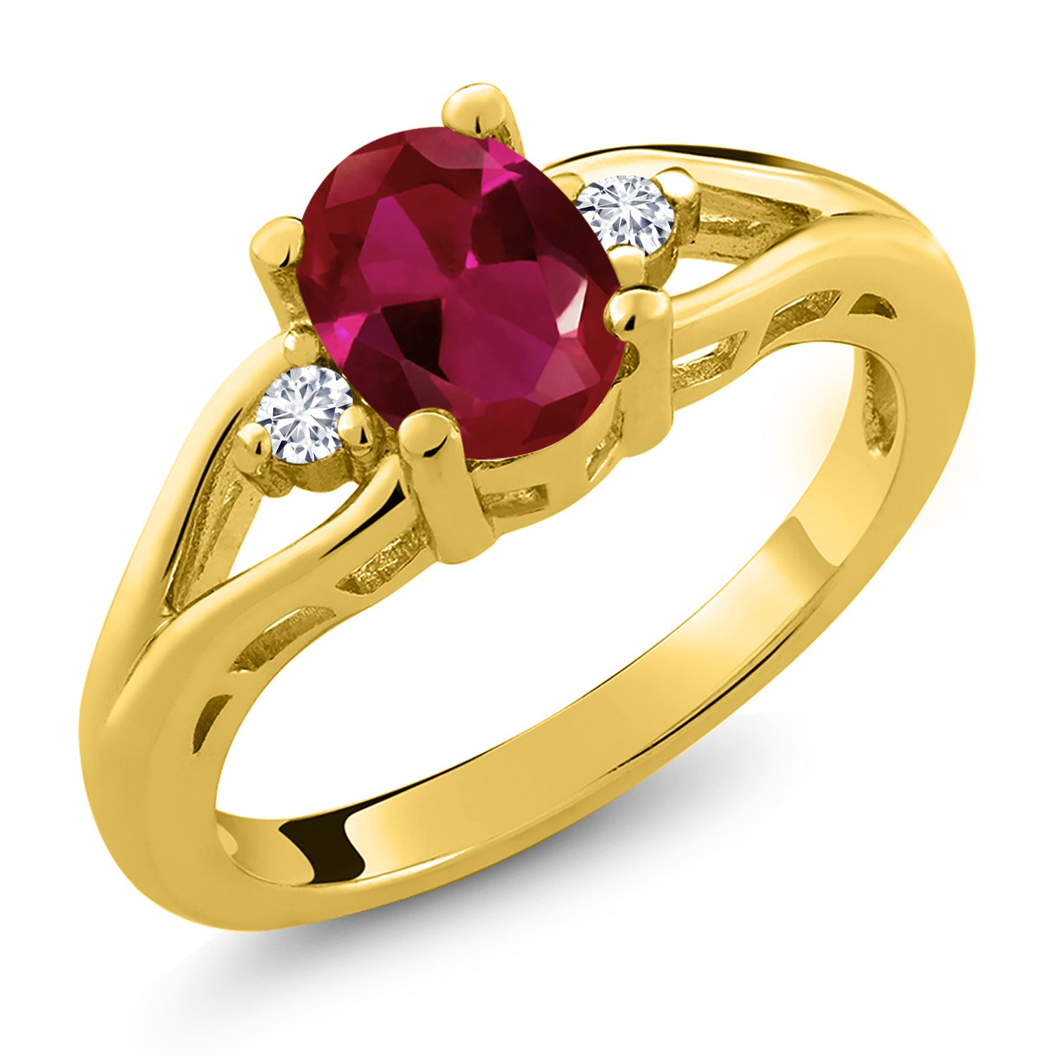 Created Ruby - July_6_Ring in 925 Yellow Gold Plated Silver