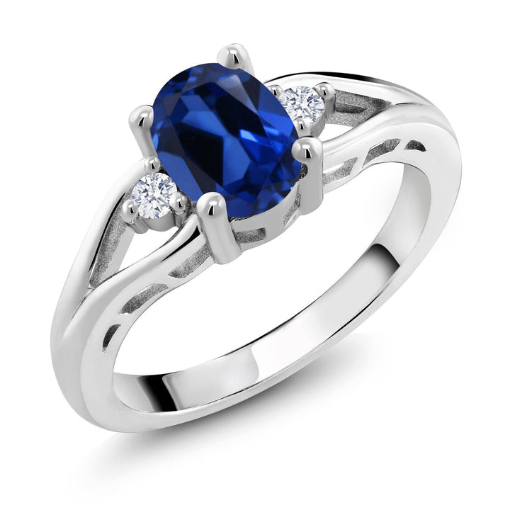 925 Sterling Silver Gemstone Birthstone 3-Stone Engagement Ring for Women | Oval 8X6MM Center Stone with Round 2MM Accents | Elegant Three-Stone Wedding Anniversary Promise Jewelry Gift | Sizes 5-9