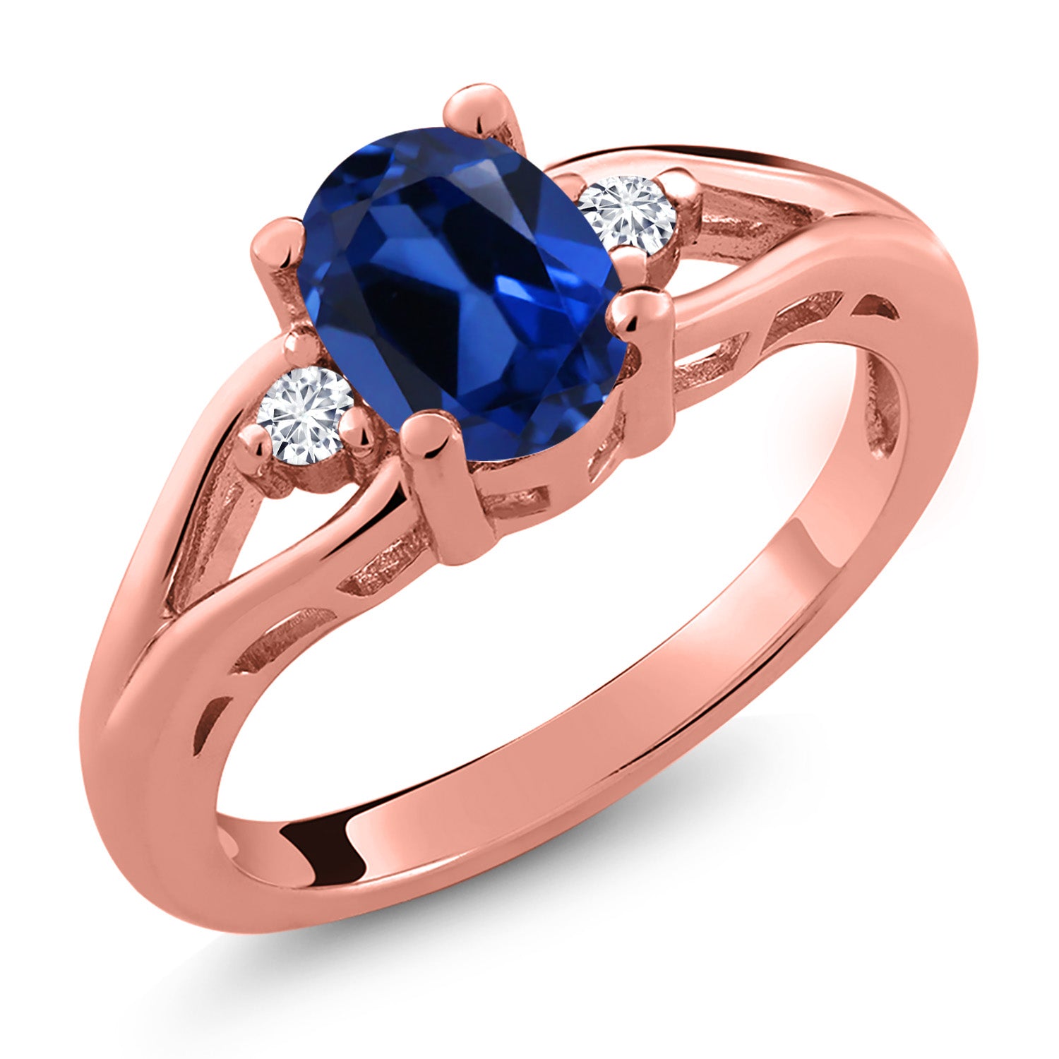 Blue Created Sapphire - September_7_Ring in 925 Rose Gold Plated Silver