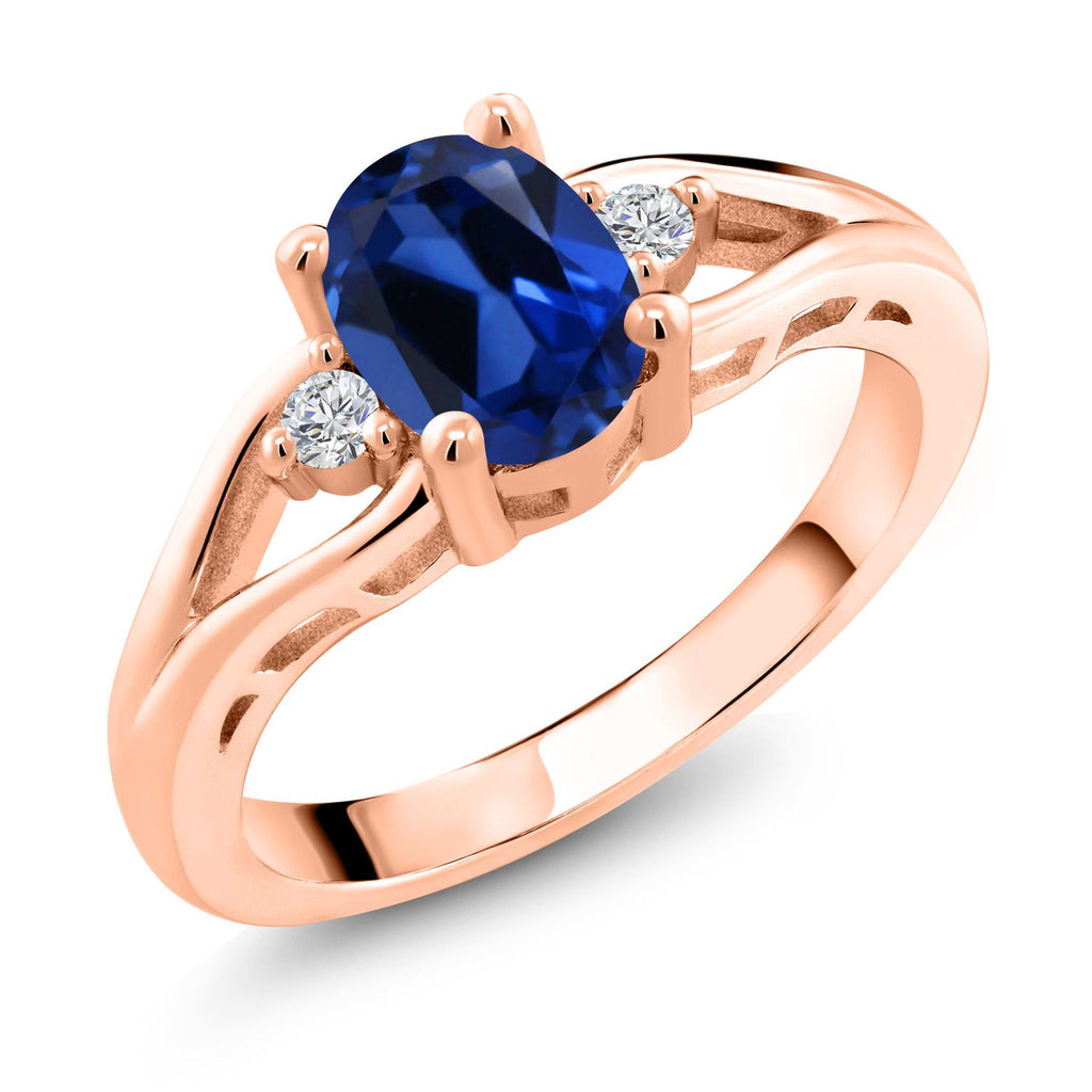 Blue Created Sapphire - September_7_Ring in 925 Rose Gold Plated Silver