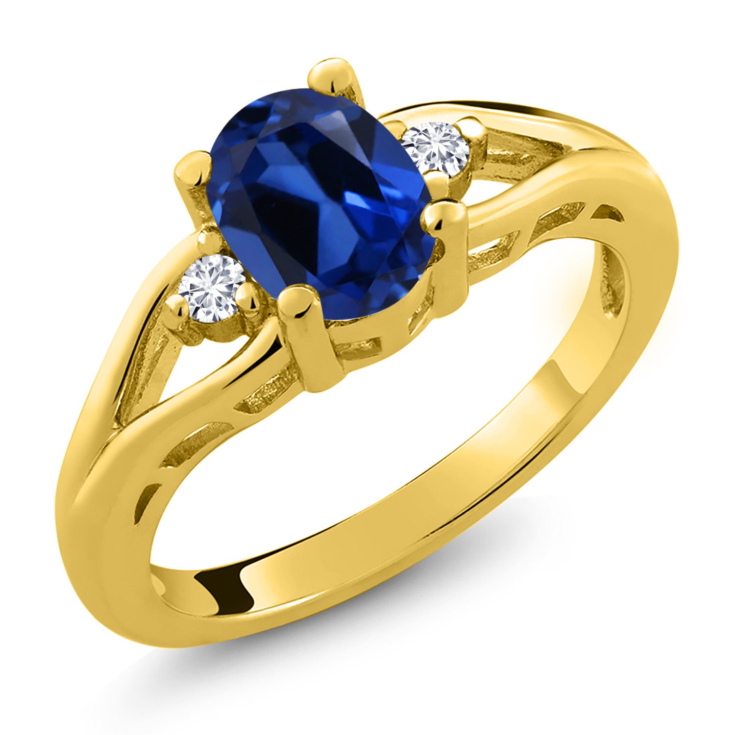 Blue Created Sapphire - September_9_Ring in 925 Yellow Gold Plated Silver