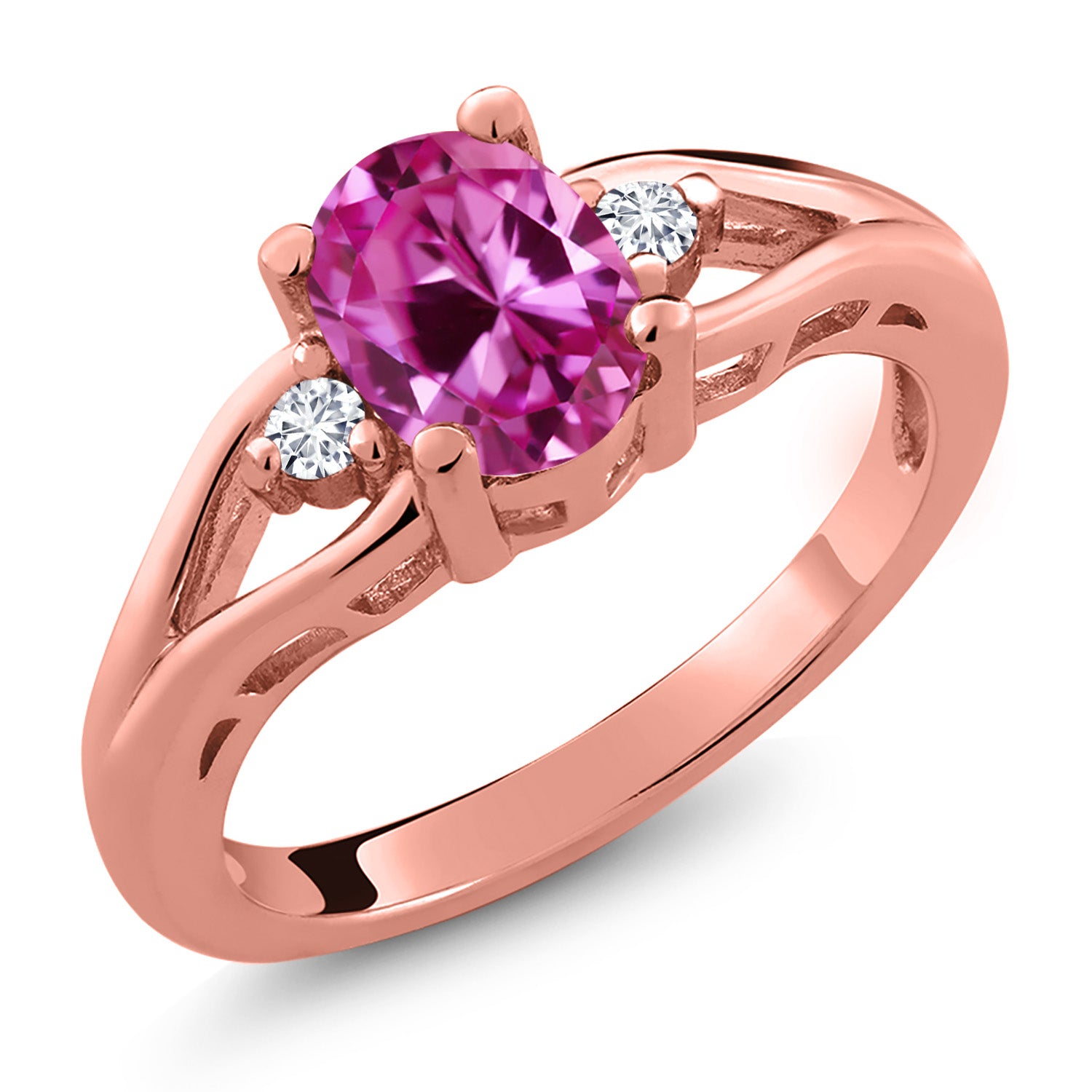 Pink Created Sapphire - September_6_Ring in 925 Rose Gold Plated Silver