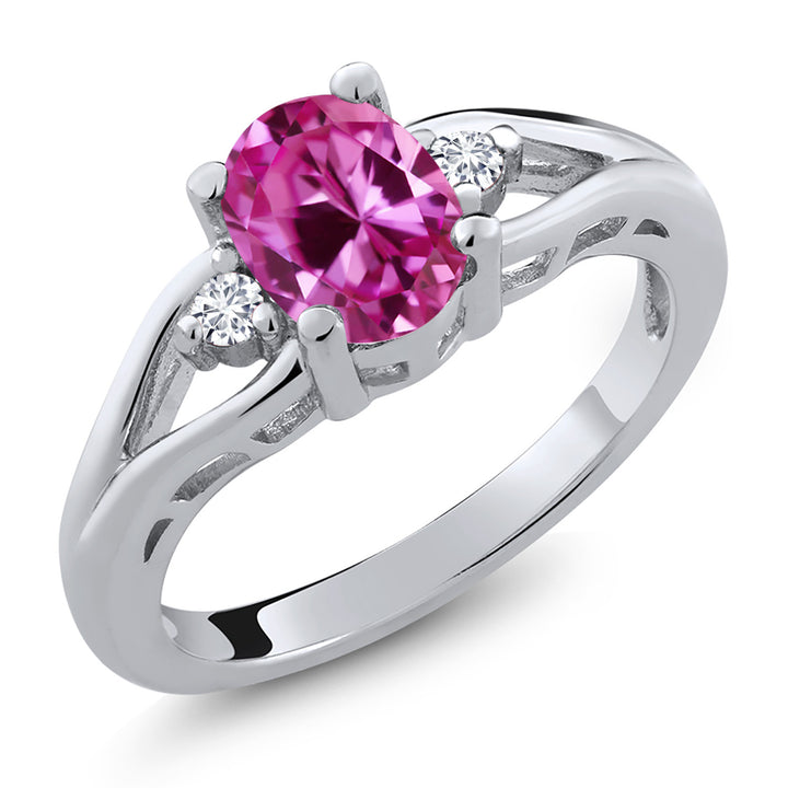 Pink Created Sapphire - September_5_Ring in 925 Sterling Silver