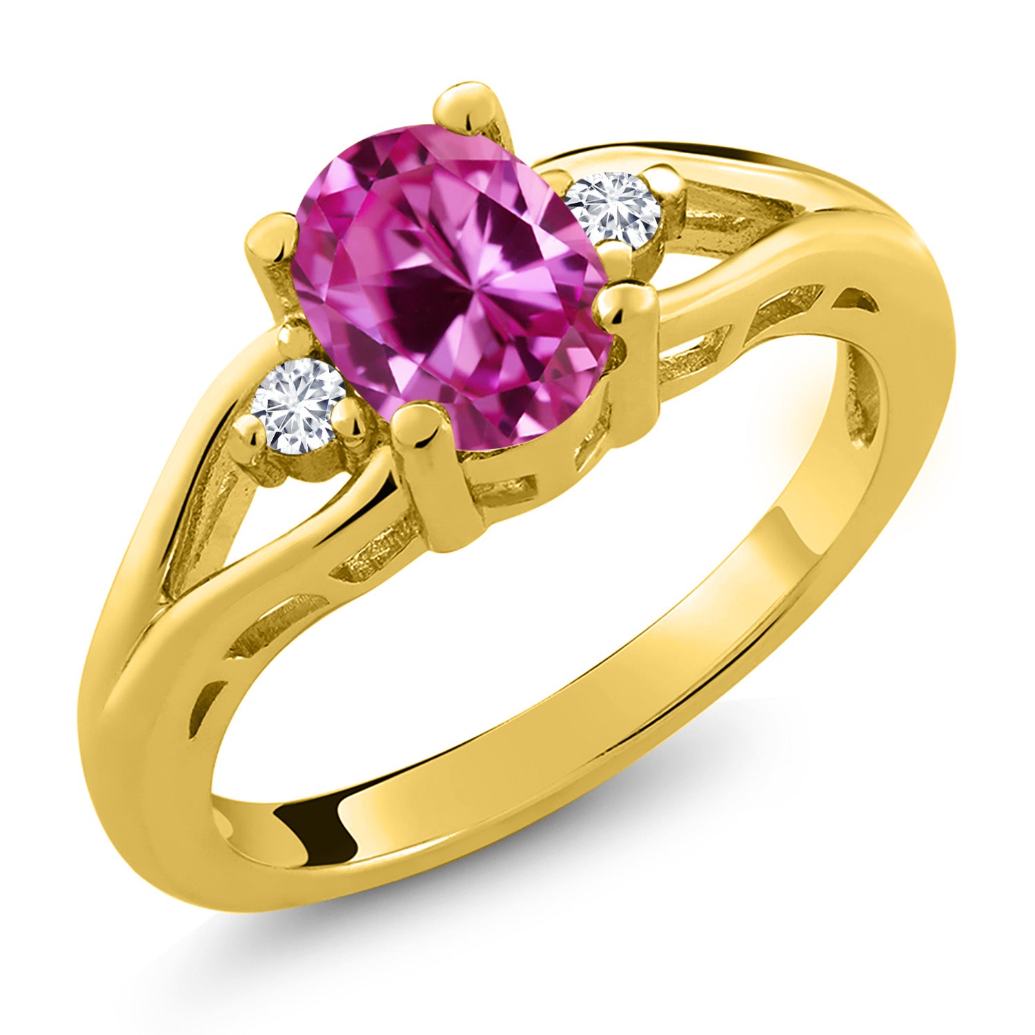 Pink Created Sapphire - September_9_Ring in 925 Yellow Gold Plated Silver