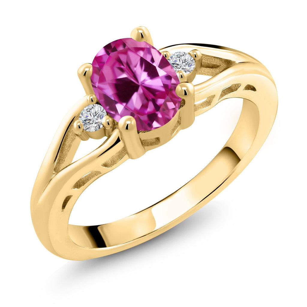 Pink Created Sapphire - September_7_Ring in 925 Yellow Gold Plated Silver