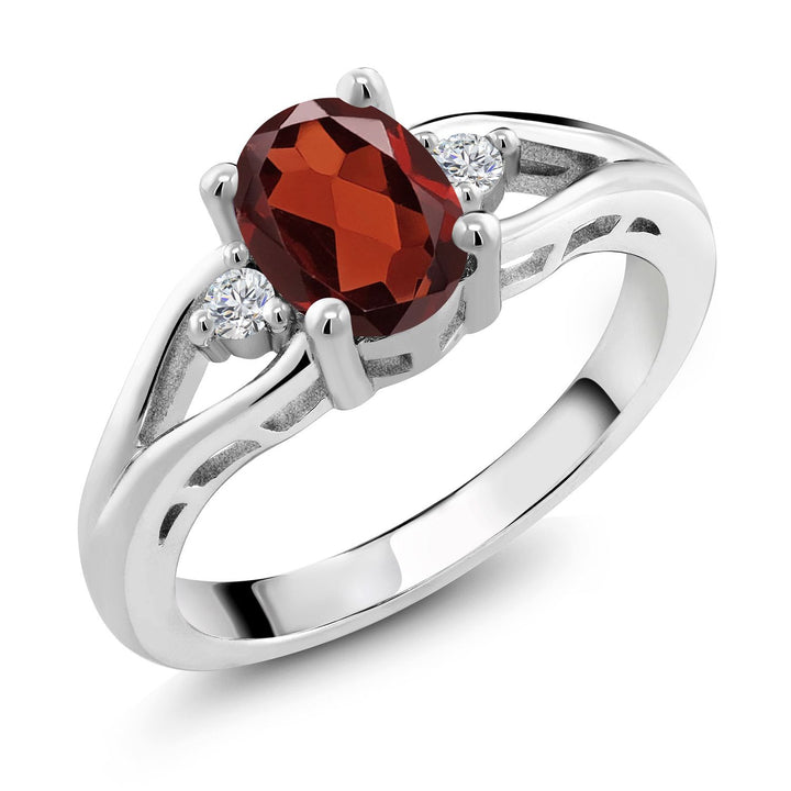 Gem Stone King 925 Sterling Silver Gemstone Birthstone and Lab Grown Diamond 3-Stone Engagement Ring for Women | Oval 8X6MM and Round 2MM | Elegant Three-Stone Wedding Anniversary Promise Ring | Sizes 5-9