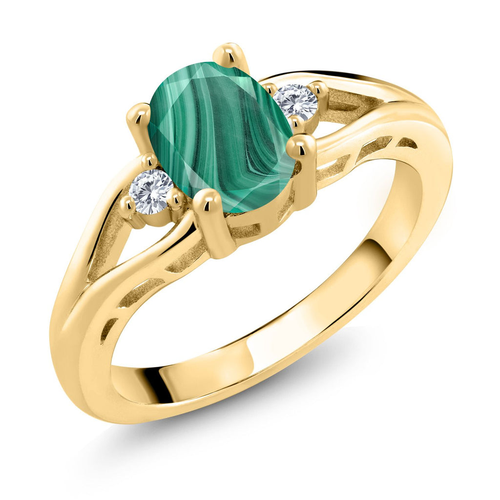 Malachite_6_Ring in 925 Yellow Gold Plated Silver