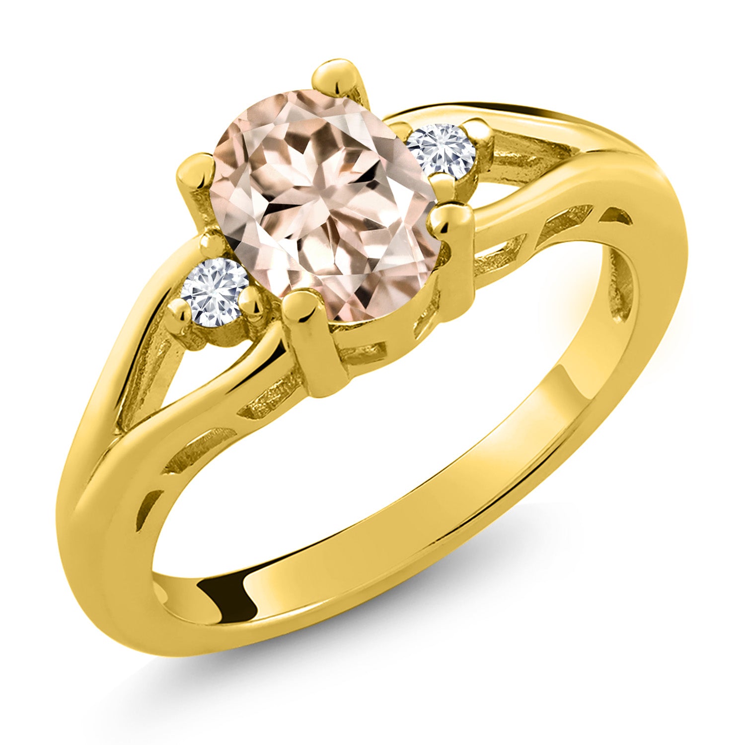 Morganite - October_8_Ring in 925 Yellow Gold Plated Silver