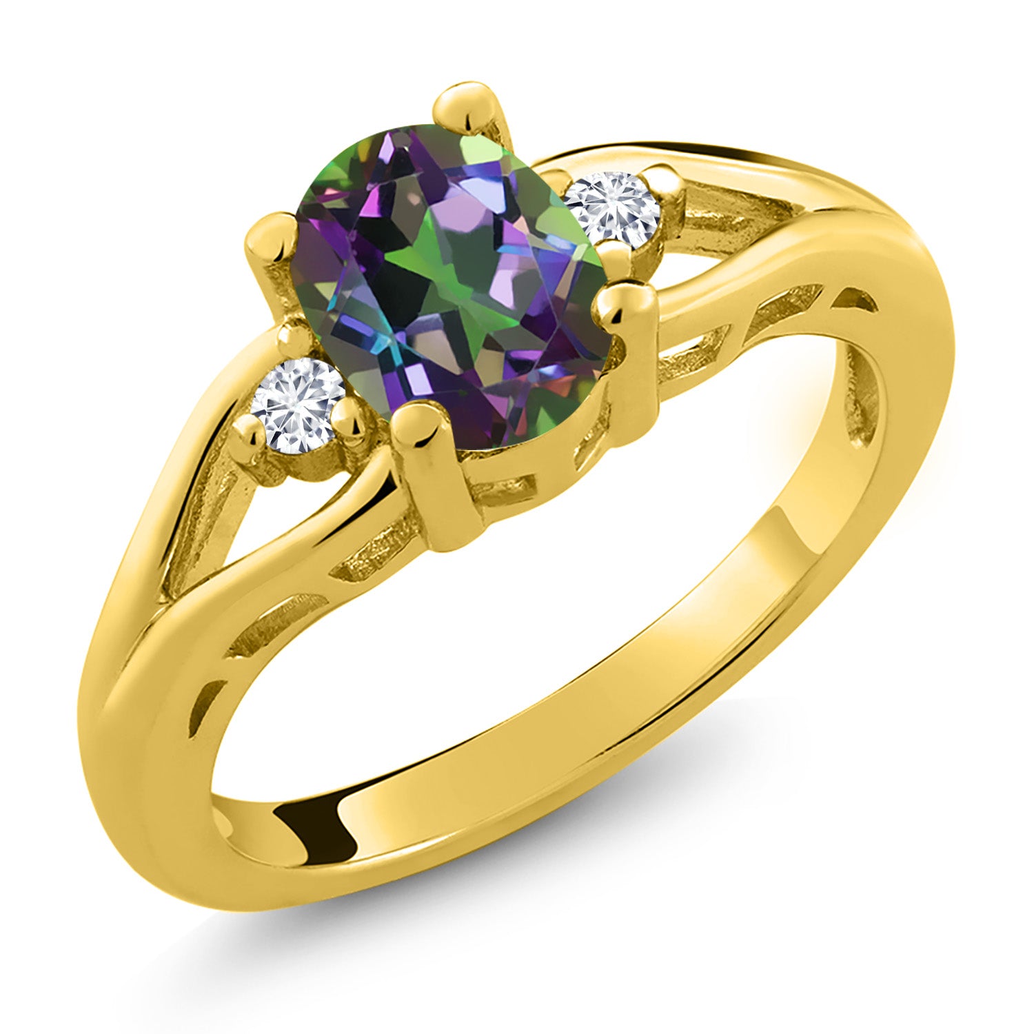 Green Mystic Topaz_5_Ring in 925 Yellow Gold Plated Silver
