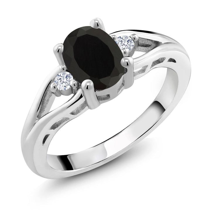 925 Sterling Silver Gemstone Birthstone 3-Stone Engagement Ring for Women | Oval 8X6MM Center Stone with Round 2MM Accents | Elegant Three-Stone Wedding Anniversary Promise Jewelry Gift | Sizes 5-9