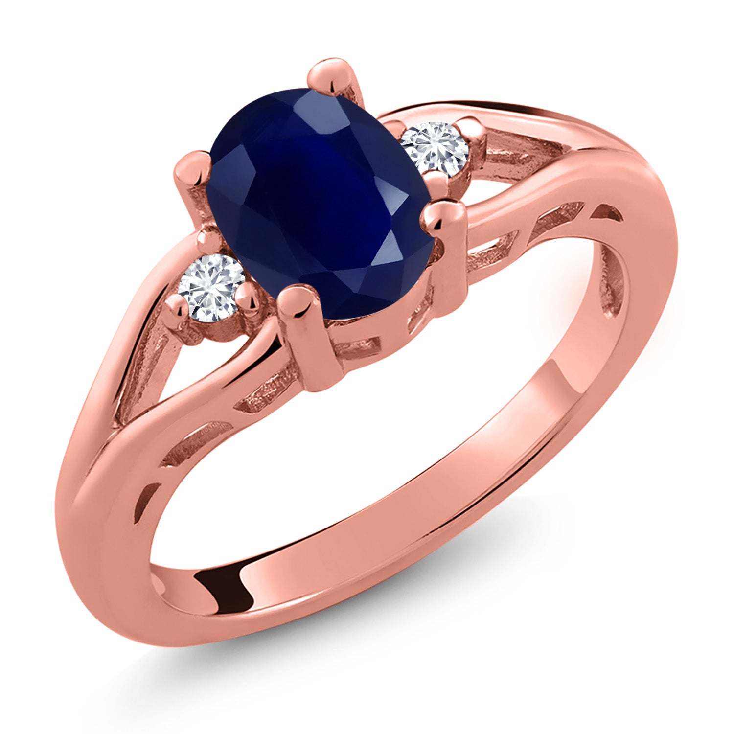 Blue Sapphire - September_8_Ring in 925 Rose Gold Plated Silver