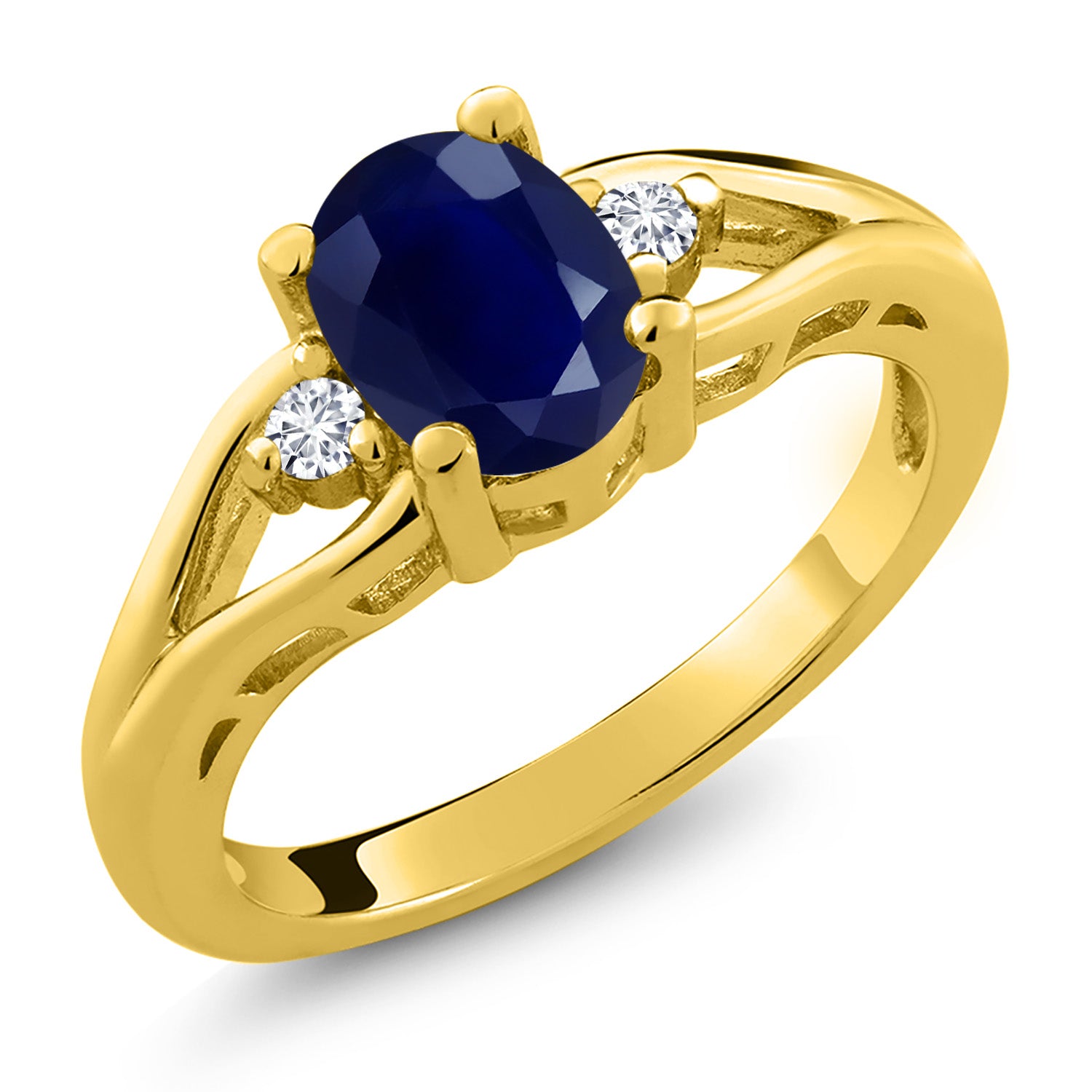 Blue Sapphire - September_9_Ring in 925 Yellow Gold Plated Silver