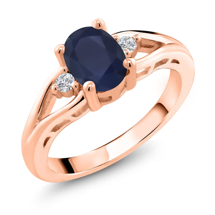 Gem Stone King Gemstone Birthstone and Lab Grown Diamond 3-Stone Engagement Ring for Women | 18K Rose Gold Plated Silver | Oval 8X6MM and Round 2MM | Elegant Three-Stone Wedding Anniversary Promise Ring | Sizes 5-9