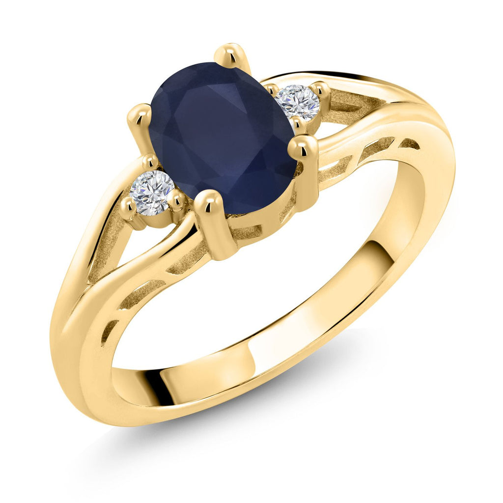Blue Sapphire - September_9_Ring in 925 Yellow Gold Plated Silver