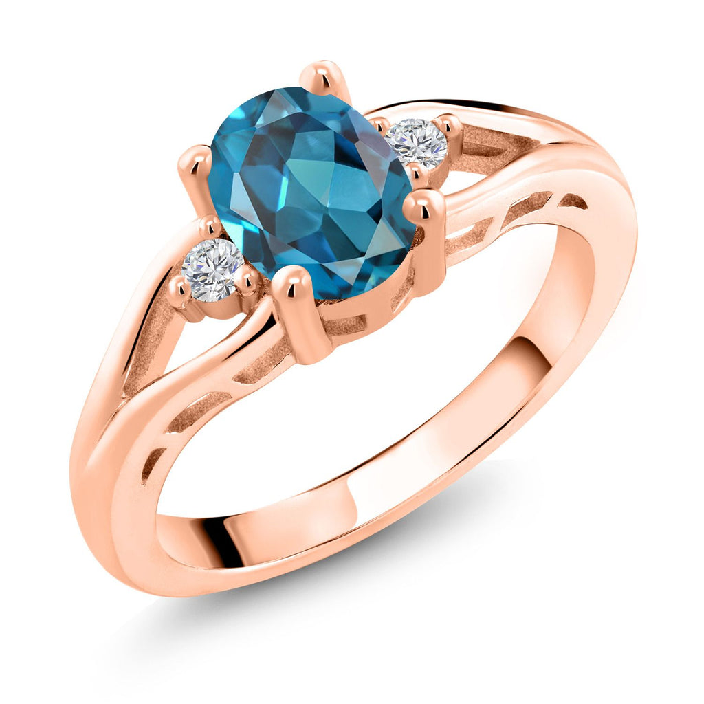 London Blue Topaz - November_7_Ring in 925 Rose Gold Plated Silver