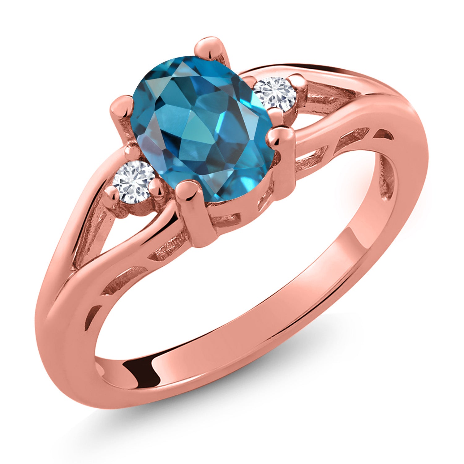 London Blue Topaz - November_6_Ring in 925 Rose Gold Plated Silver