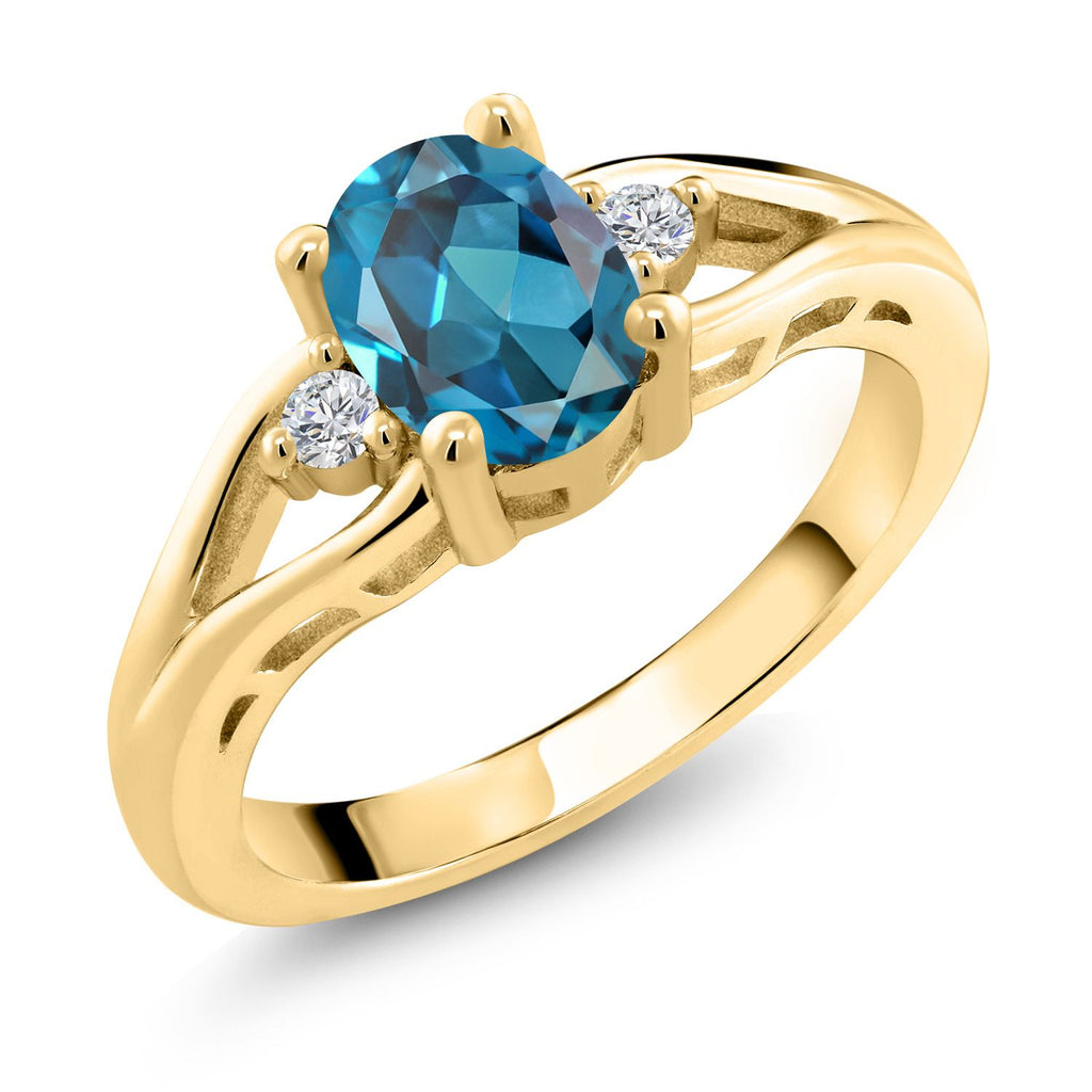 London Blue Topaz - November_6_Ring in 925 Yellow Gold Plated Silver