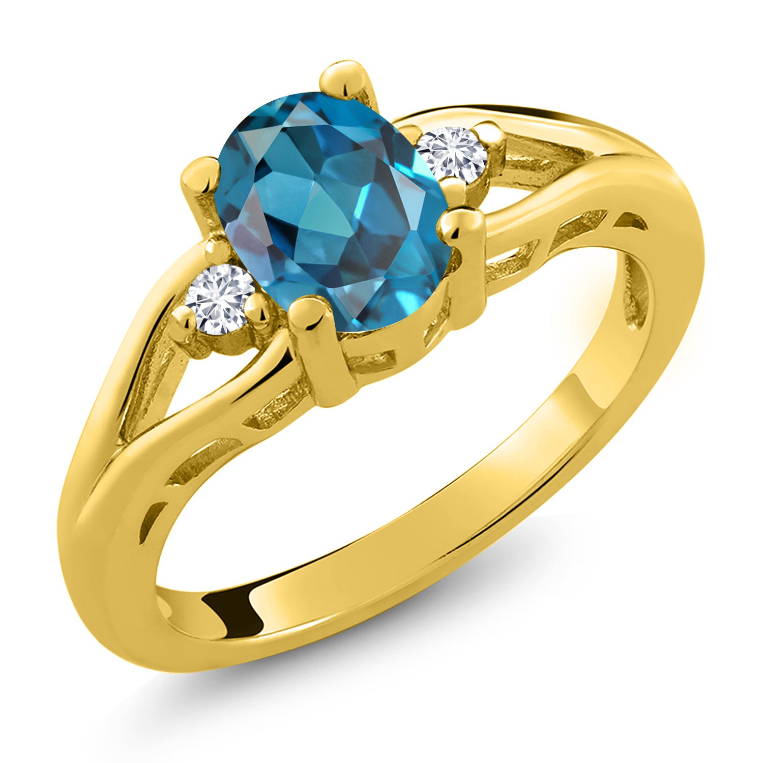 London Blue Topaz - November_6_Ring in 925 Yellow Gold Plated Silver