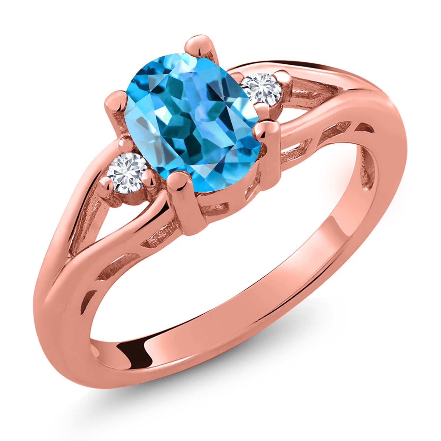 Swiss Blue Topaz - November_9_Ring in 925 Rose Gold Plated Silver
