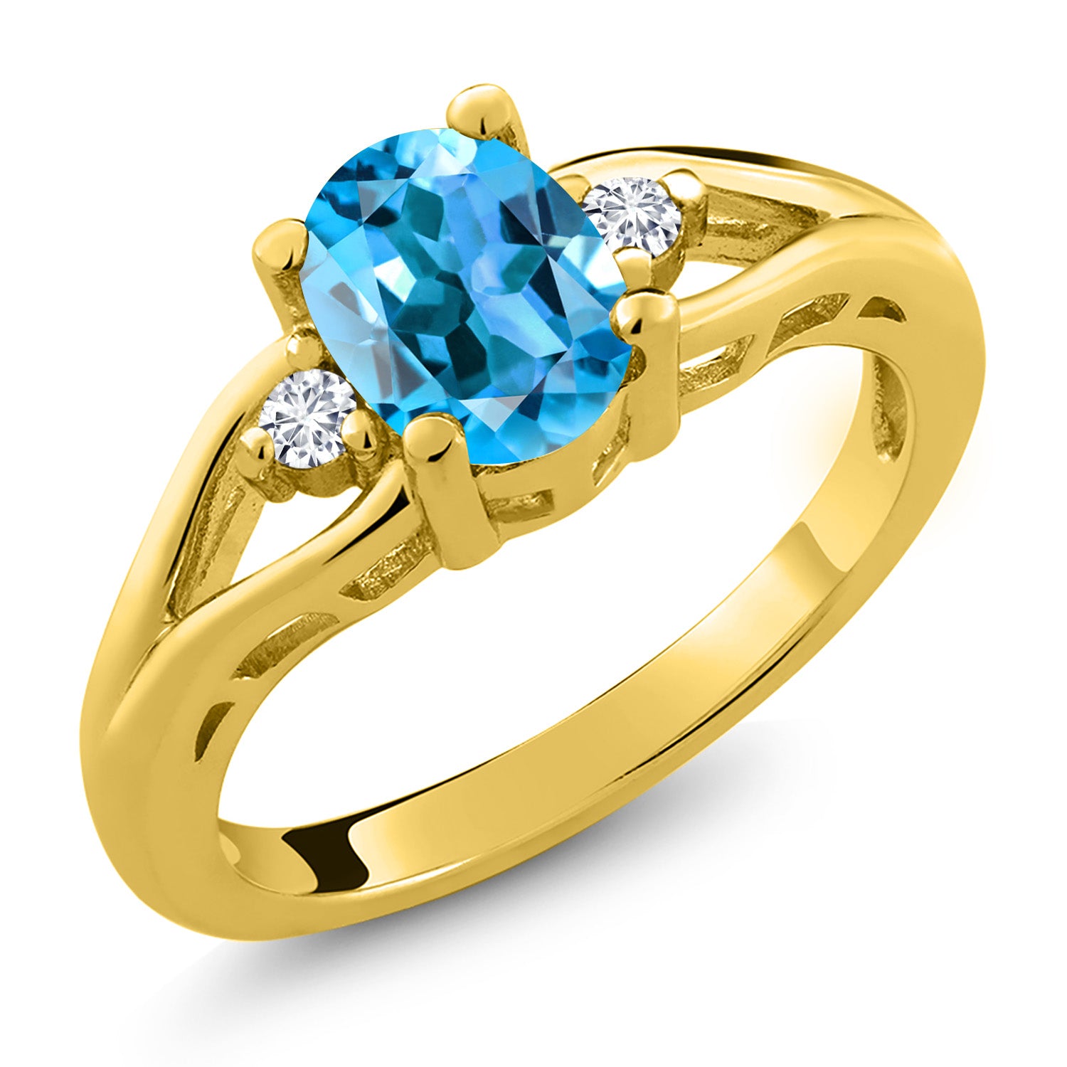 Swiss Blue Topaz - November_8_Ring in 925 Yellow Gold Plated Silver