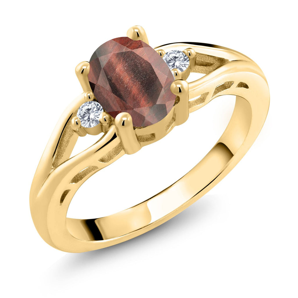 Red Tiger Eye_5_Ring in 925 Yellow Gold Plated Silver