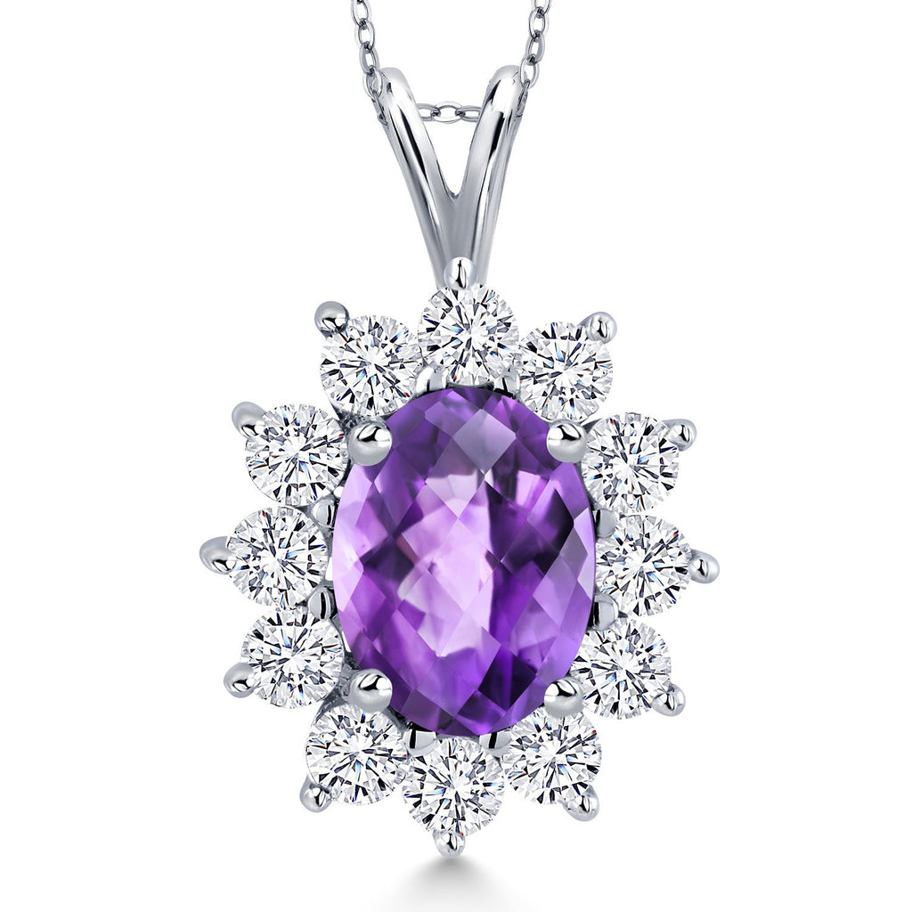 Amethyst-Checkerboard - February_Pendant in 14K White Gold