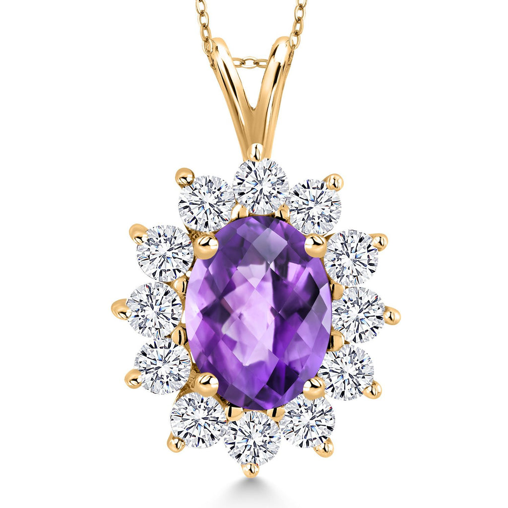Amethyst Checkerboard - February_Pendant in 925 Yellow Gold Plated Silver