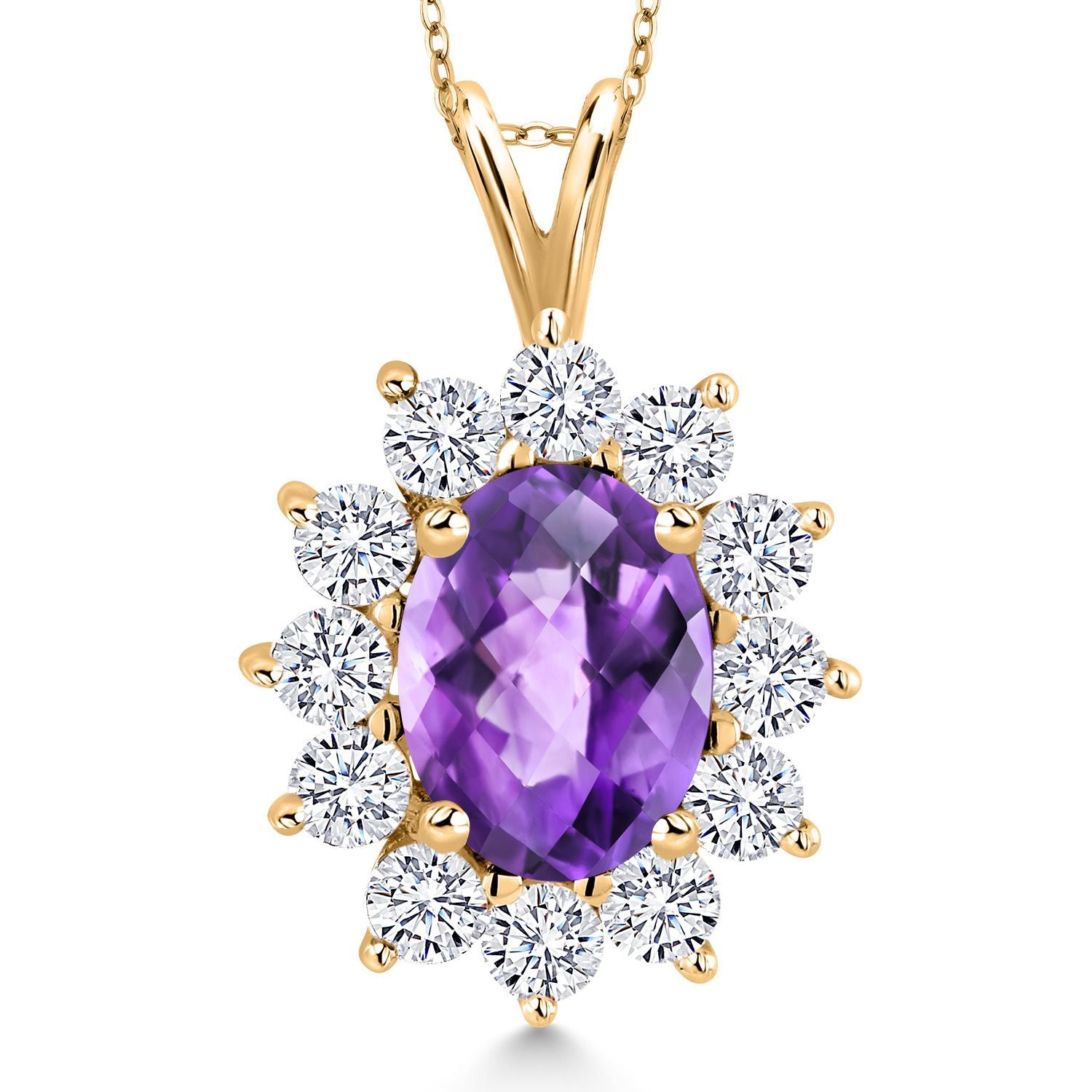 Amethyst and Zirconia_Pendant in 925 Yellow Gold Plated Silver