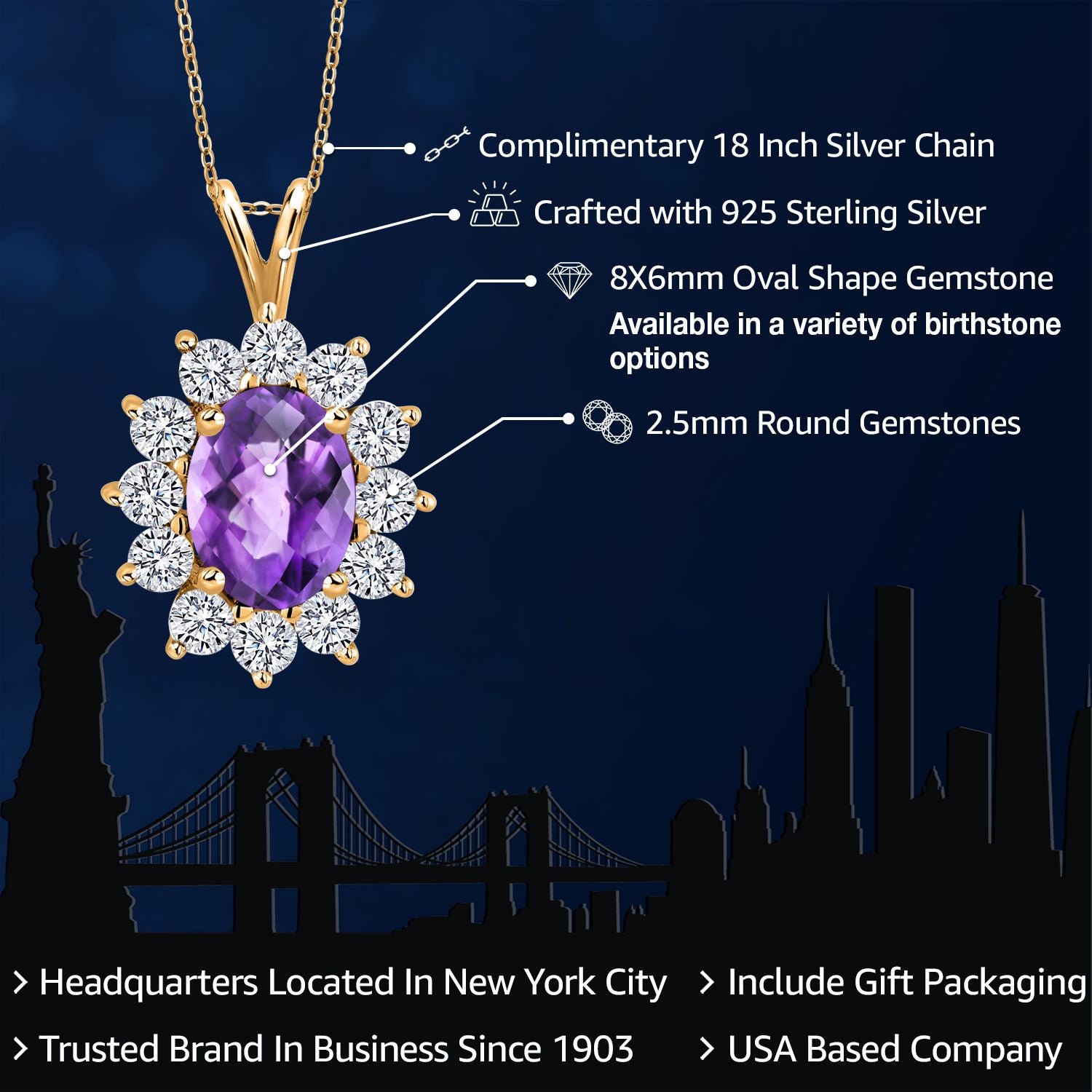 Amethyst and Zirconia_Pendant in 925 Yellow Gold Plated Silver