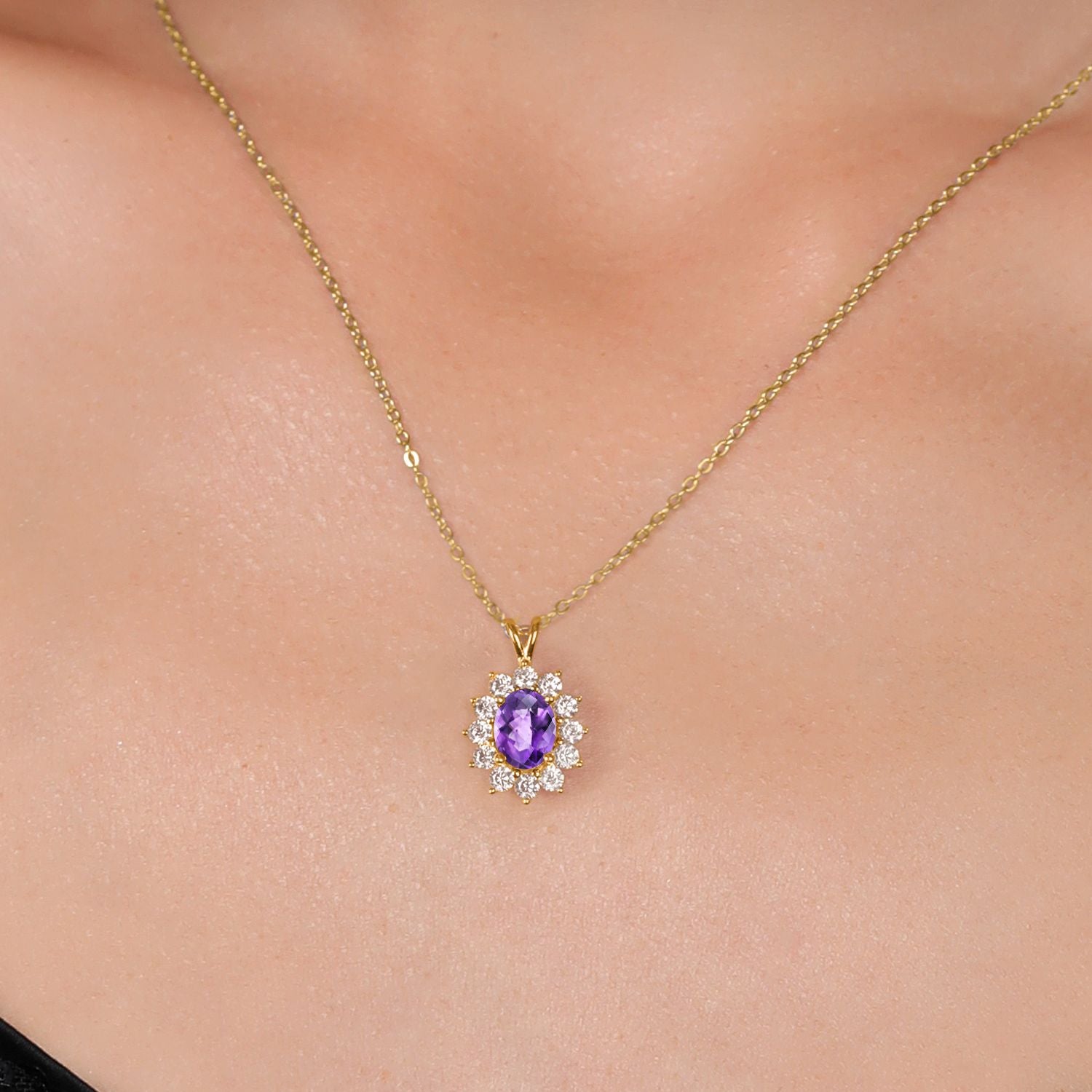 Amethyst and Zirconia_Pendant in 925 Yellow Gold Plated Silver