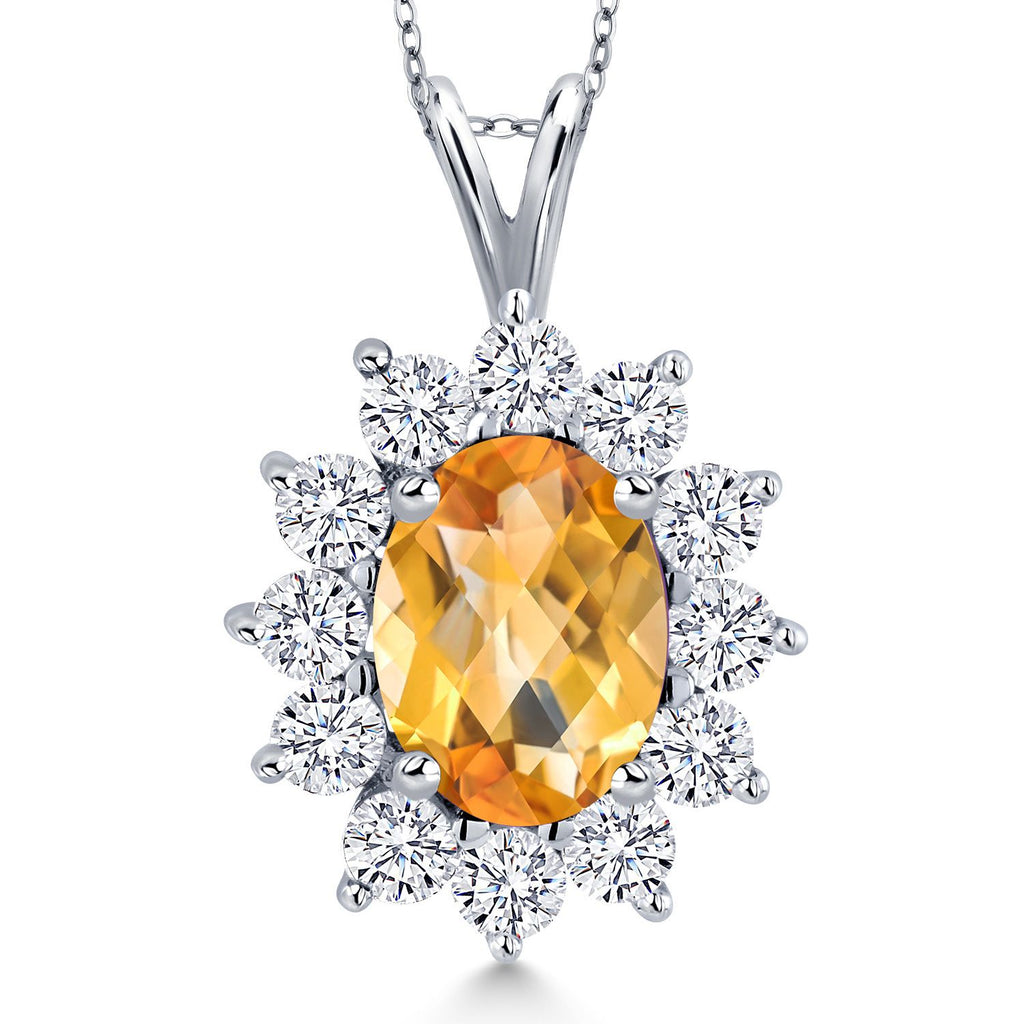 Citrine-Checkerboard - November_Pendant in 14K White Gold