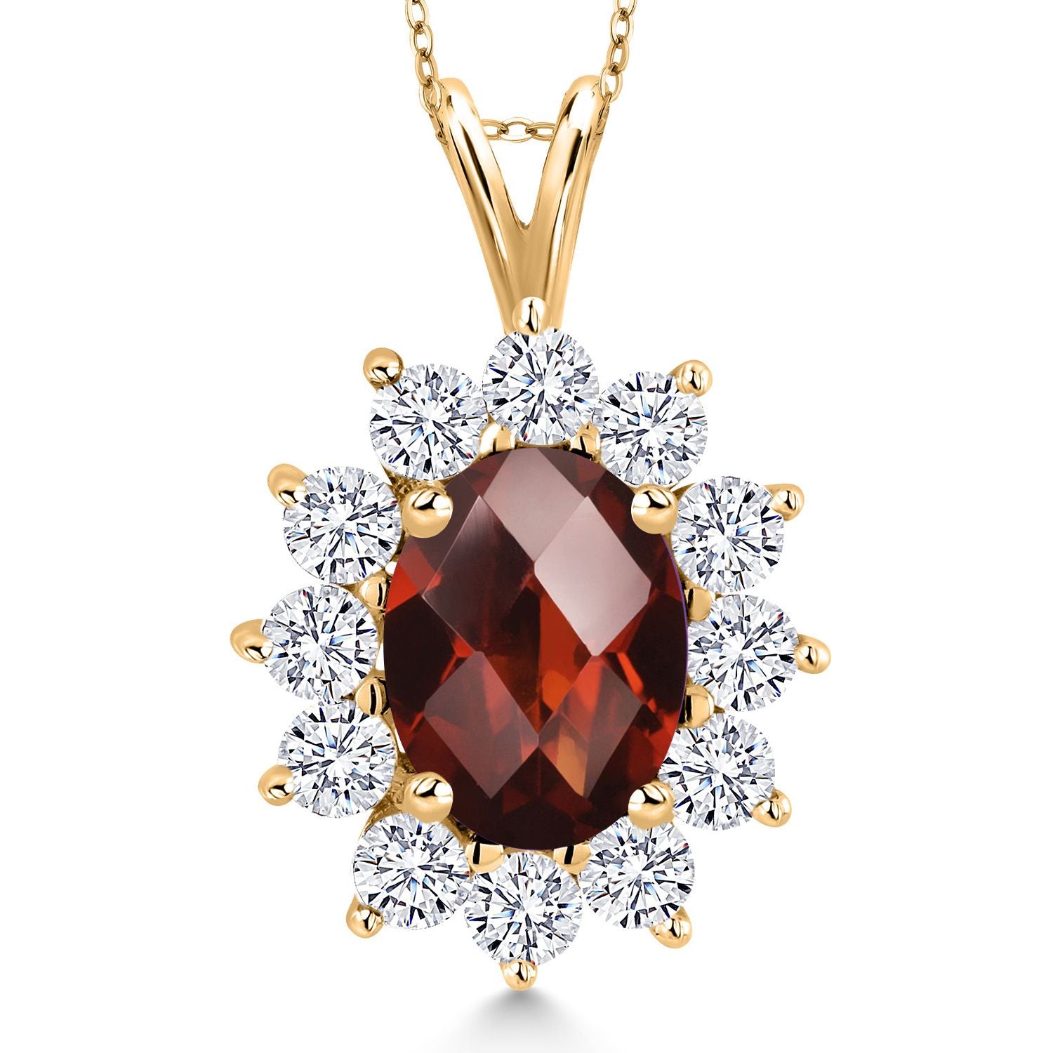 Garnet Checkerboard - January_Pendant in 925 Yellow Gold Plated Silver