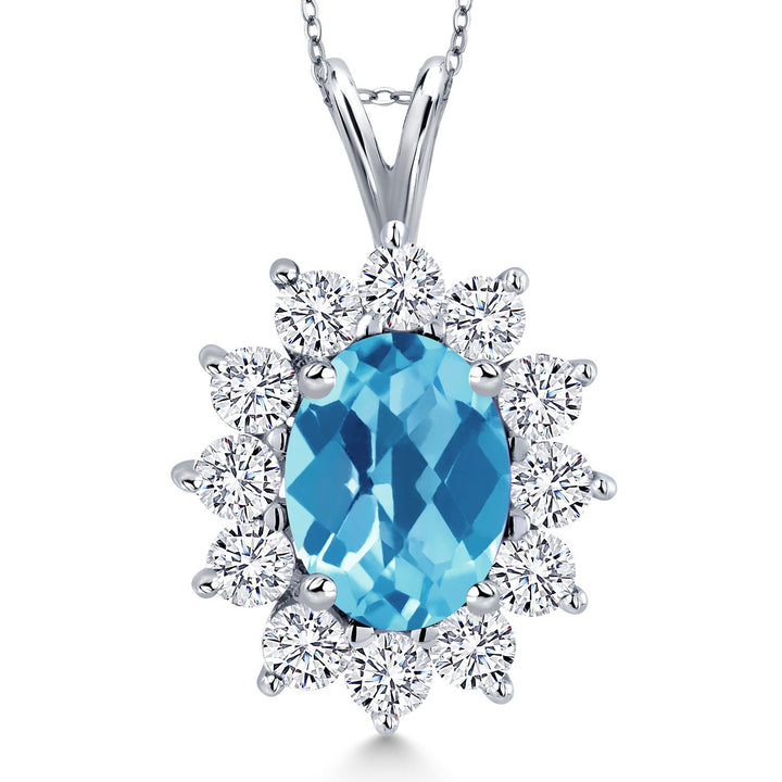 Swiss Blue Topaz-Checkerboard - November_Pendant in 925 Sterling Silver