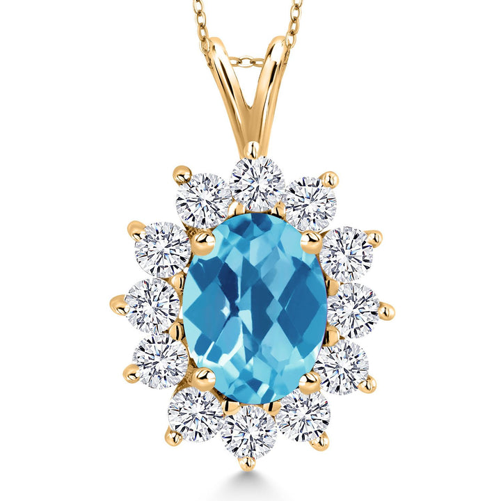 Swiss Blue Checkerboard Topaz - November_Pendant in 925 Yellow Gold Plated Silver