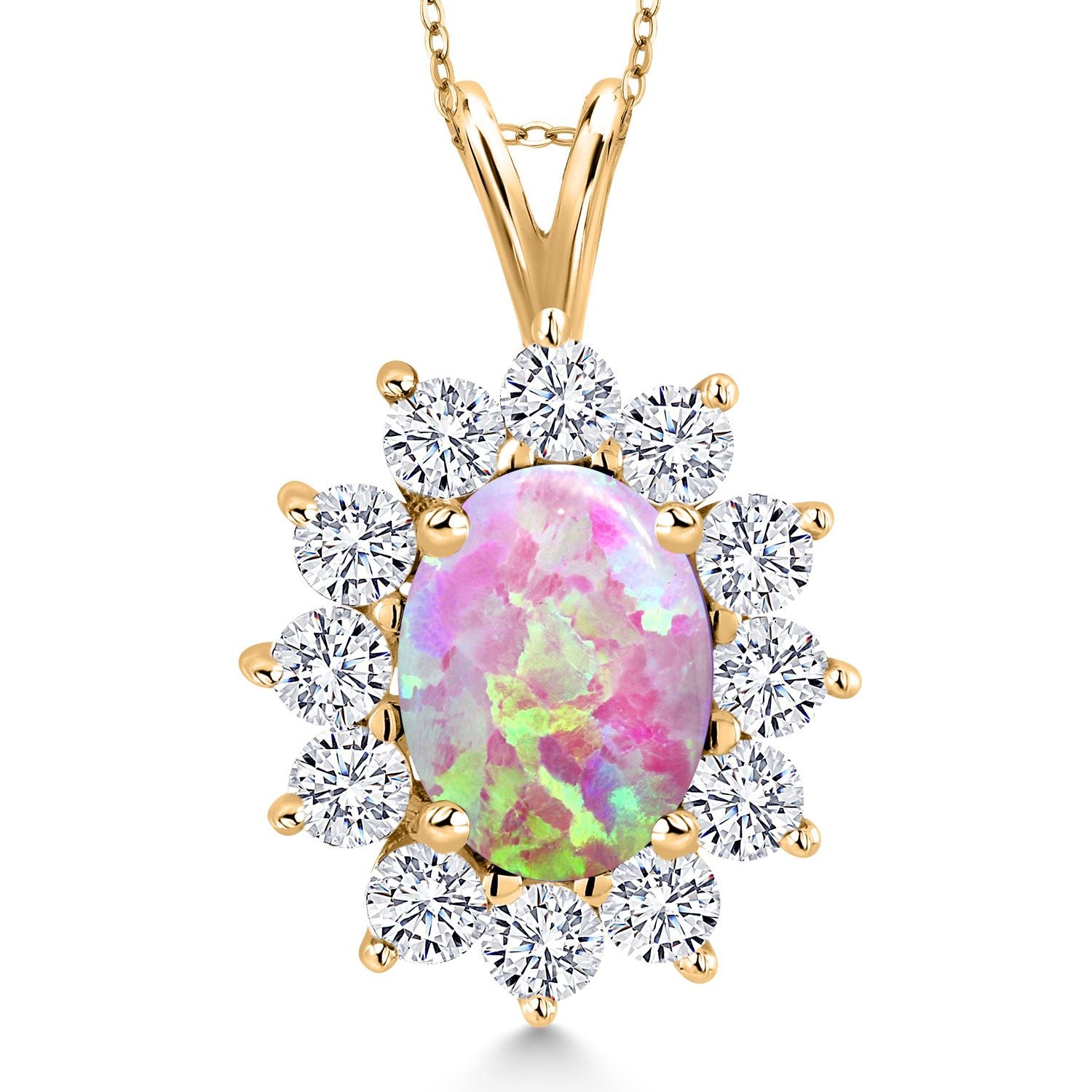 Pink Opal_Pendant in 925 Yellow Gold Plated Silver