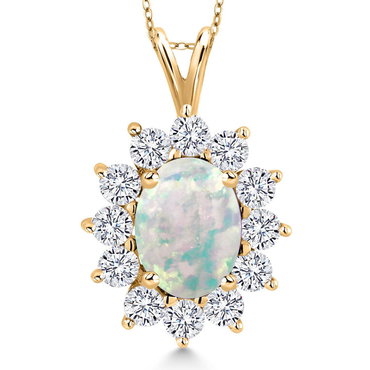 White Simulated Opal-Cabochon - October_Pendant in 925 Yellow Gold Plated Silver