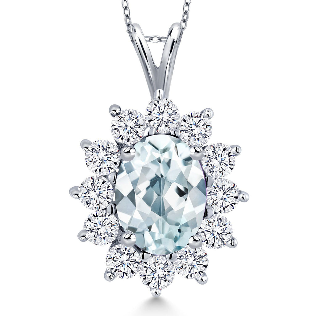 Aquamarine - March_Pendant in 14K White Gold