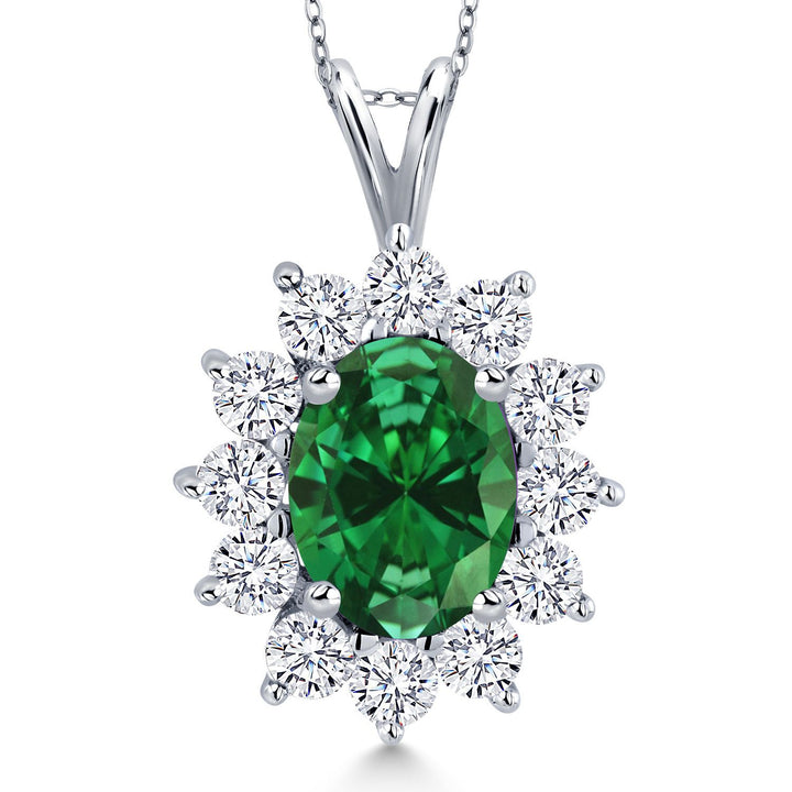Gem Stone King 8X6MM Oval Gemstone Birthstone Necklace | 925 Sterling Silver | Halo Pendant Necklaces for Women | With 18 Inch Silver Chain