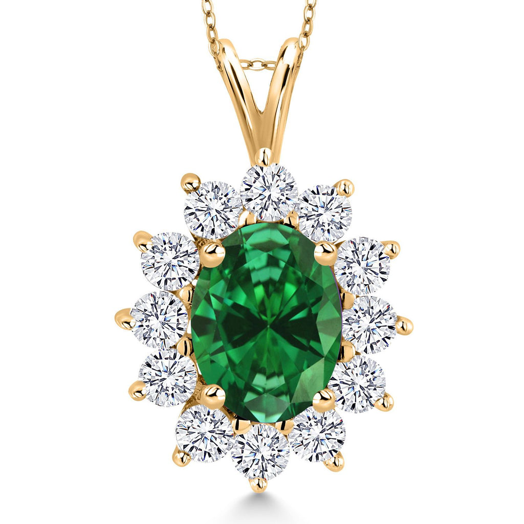 Gem Stone King 18K Yellow Gold Plated Silver Oval Gemstone Birthstone Necklace | Oval 8X6MM | Halo Pendant Necklaces for Women | With 18 Inch Chain