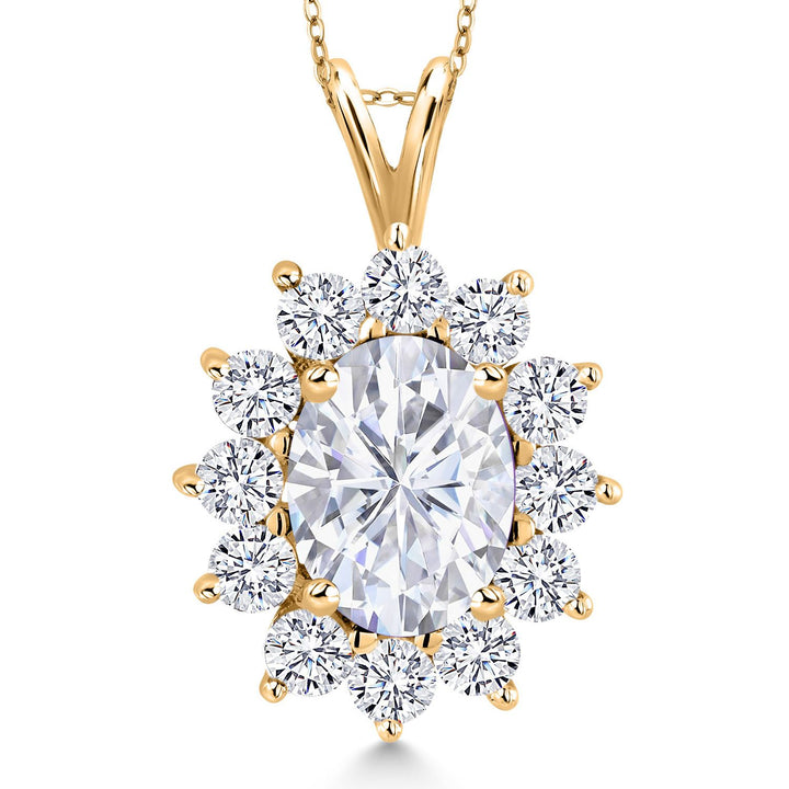 Gem Stone King 18K Yellow Gold Plated Silver Oval Gemstone Birthstone Necklace | Oval 8X6MM | Halo Pendant Necklaces for Women | With 18 Inch Chain